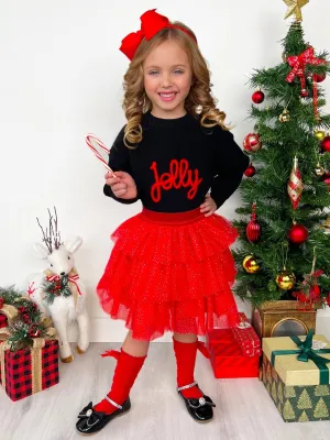 Jolly Embroidered Sweater and Glitter Tutu Skirt Set