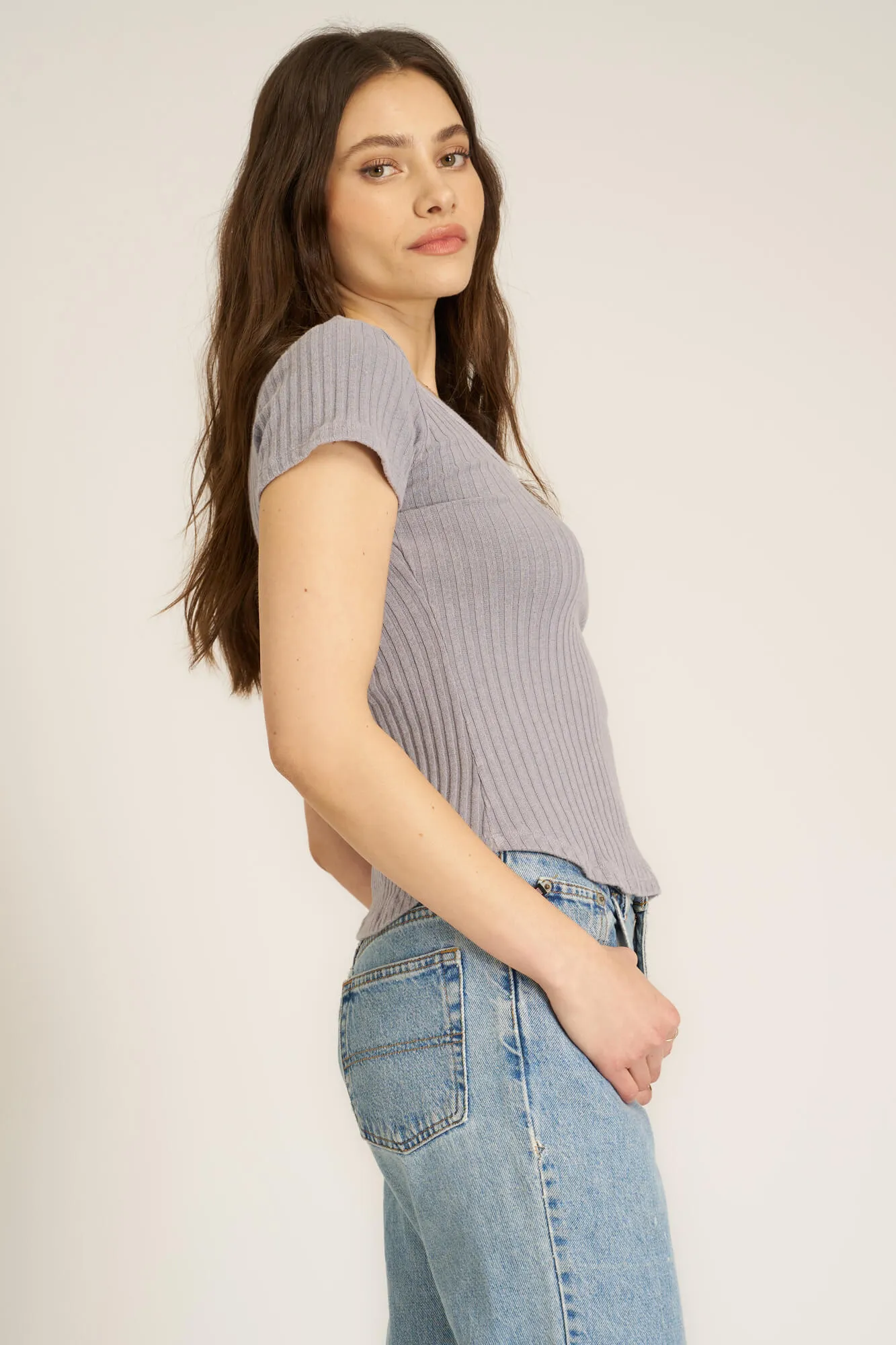 Julie Scoop Neck Sweater Rib Tee - MW Shadow