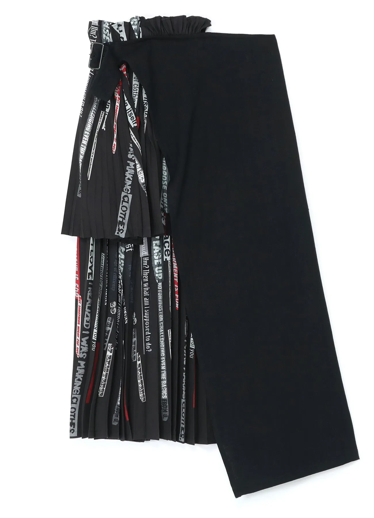 KHADI COTTON   QUOTES PRINT ASYMMETRIC PLEATED SKIRT