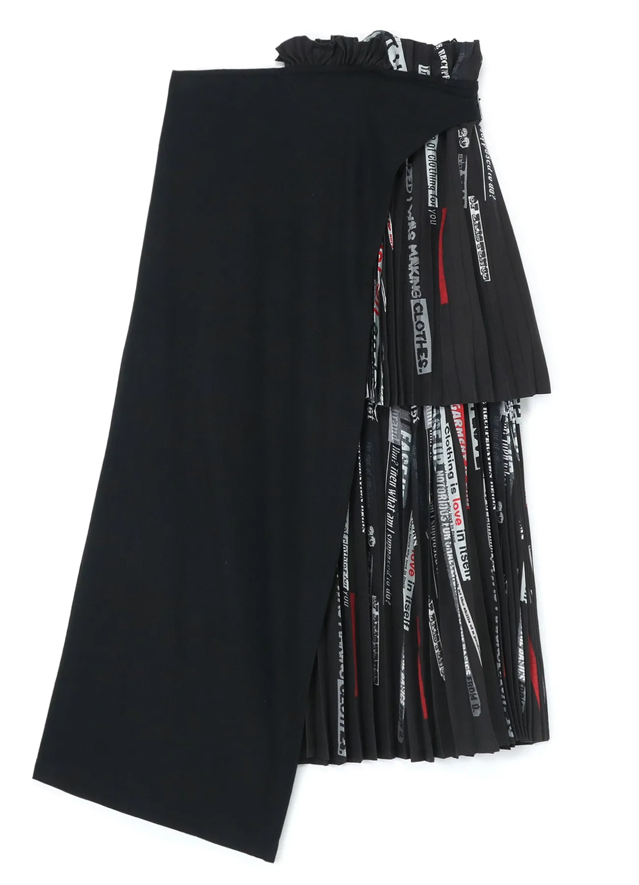 KHADI COTTON   QUOTES PRINT ASYMMETRIC PLEATED SKIRT