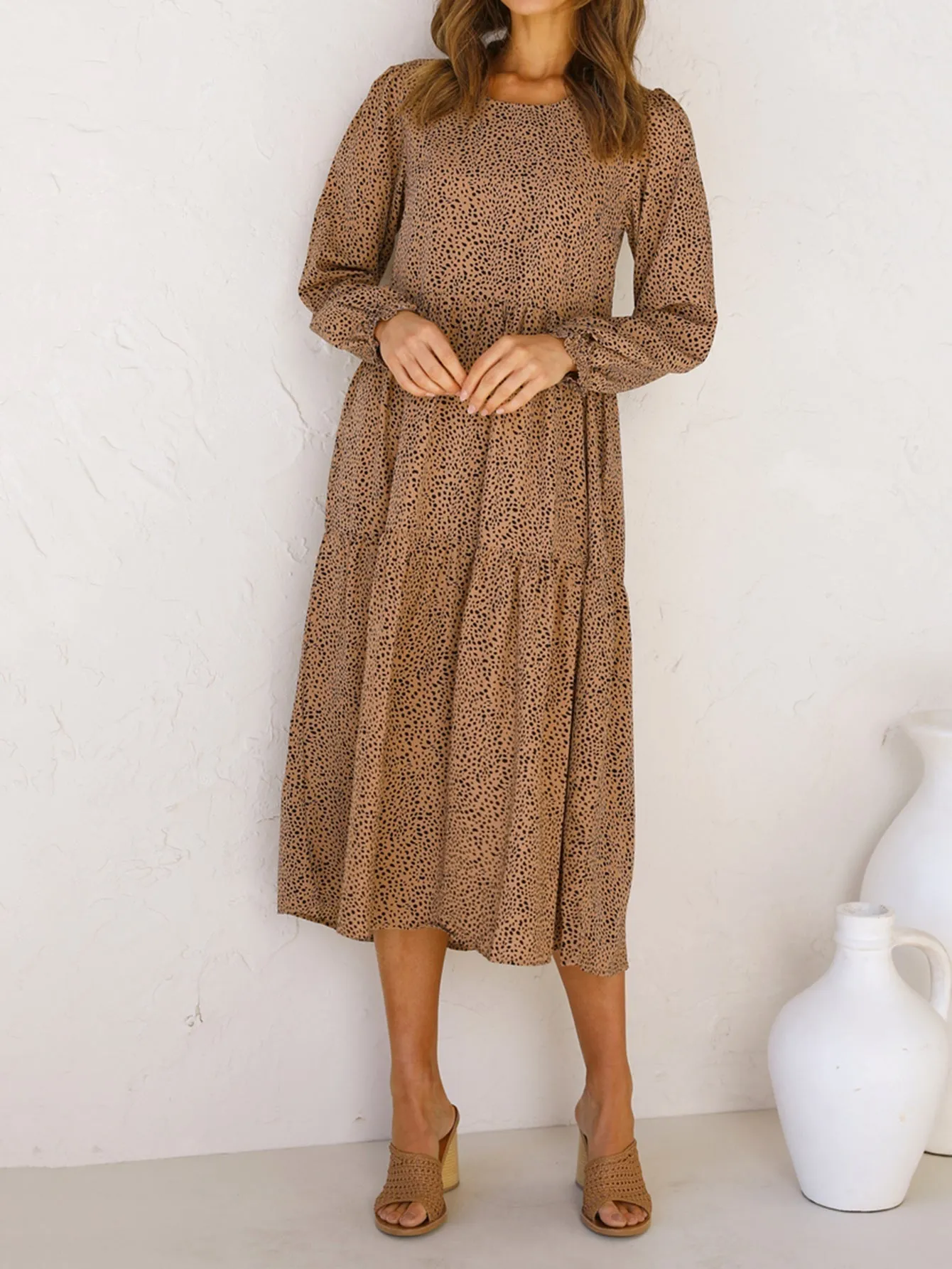 KittenAlarm - long sleeve leopard pleated dress