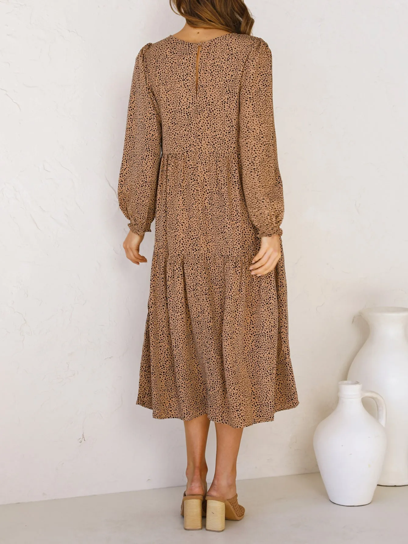 KittenAlarm - long sleeve leopard pleated dress