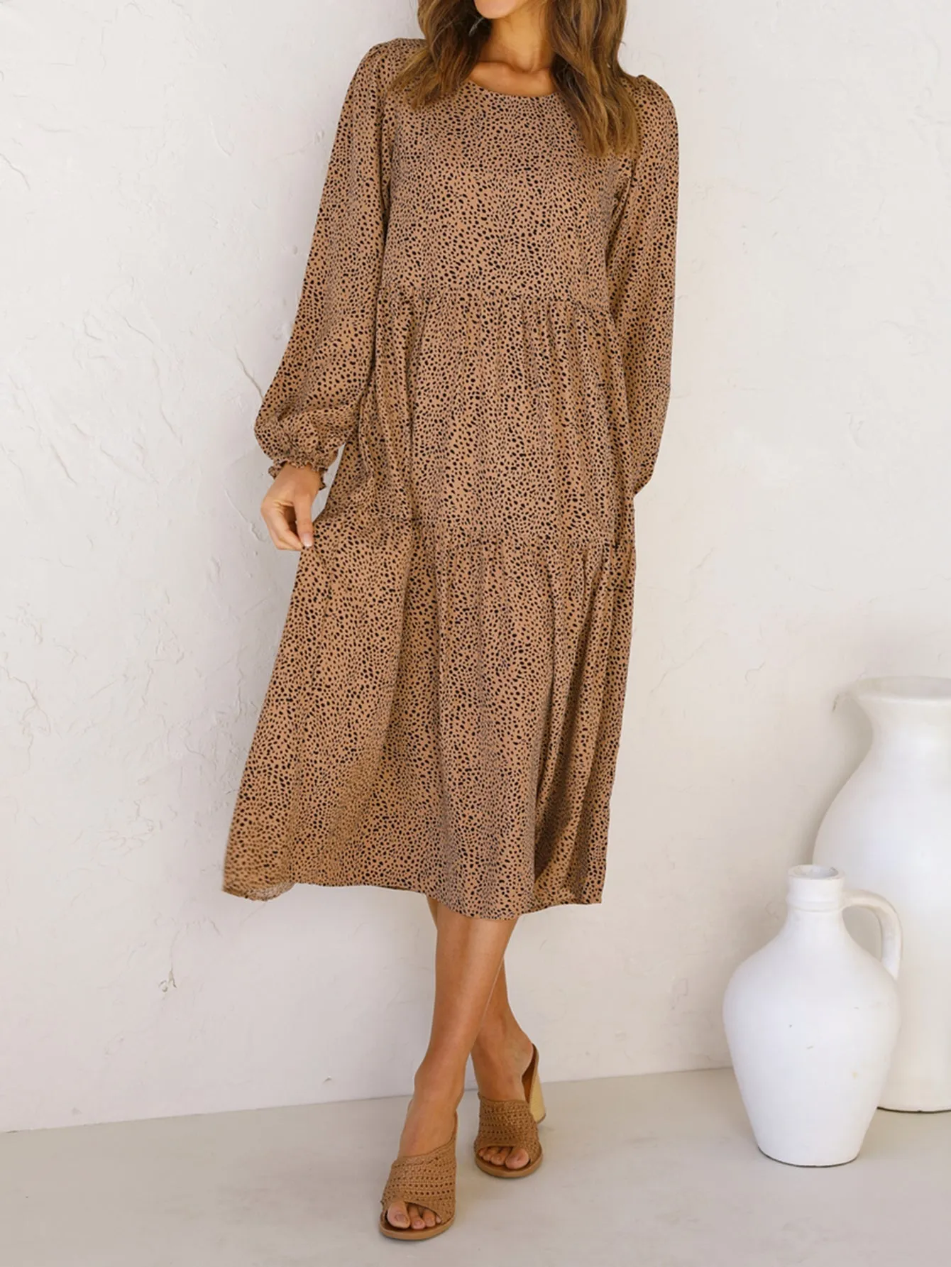 KittenAlarm - long sleeve leopard pleated dress