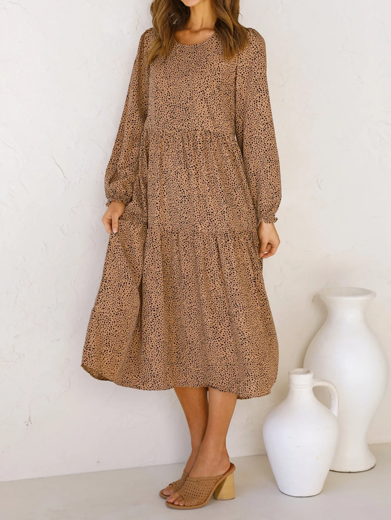 KittenAlarm - long sleeve leopard pleated dress