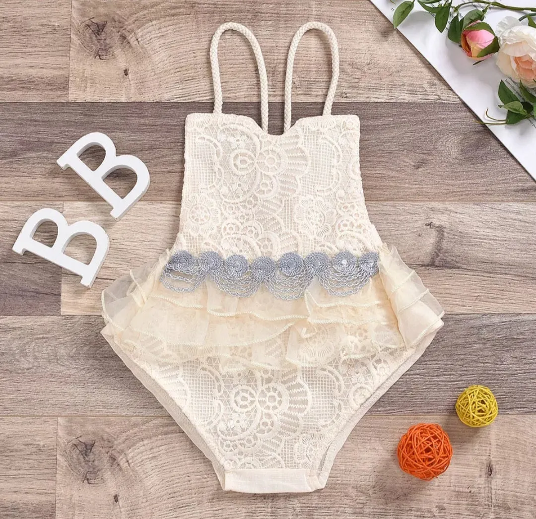 Lace Boho Romper with Silver Lace Detail #1000469