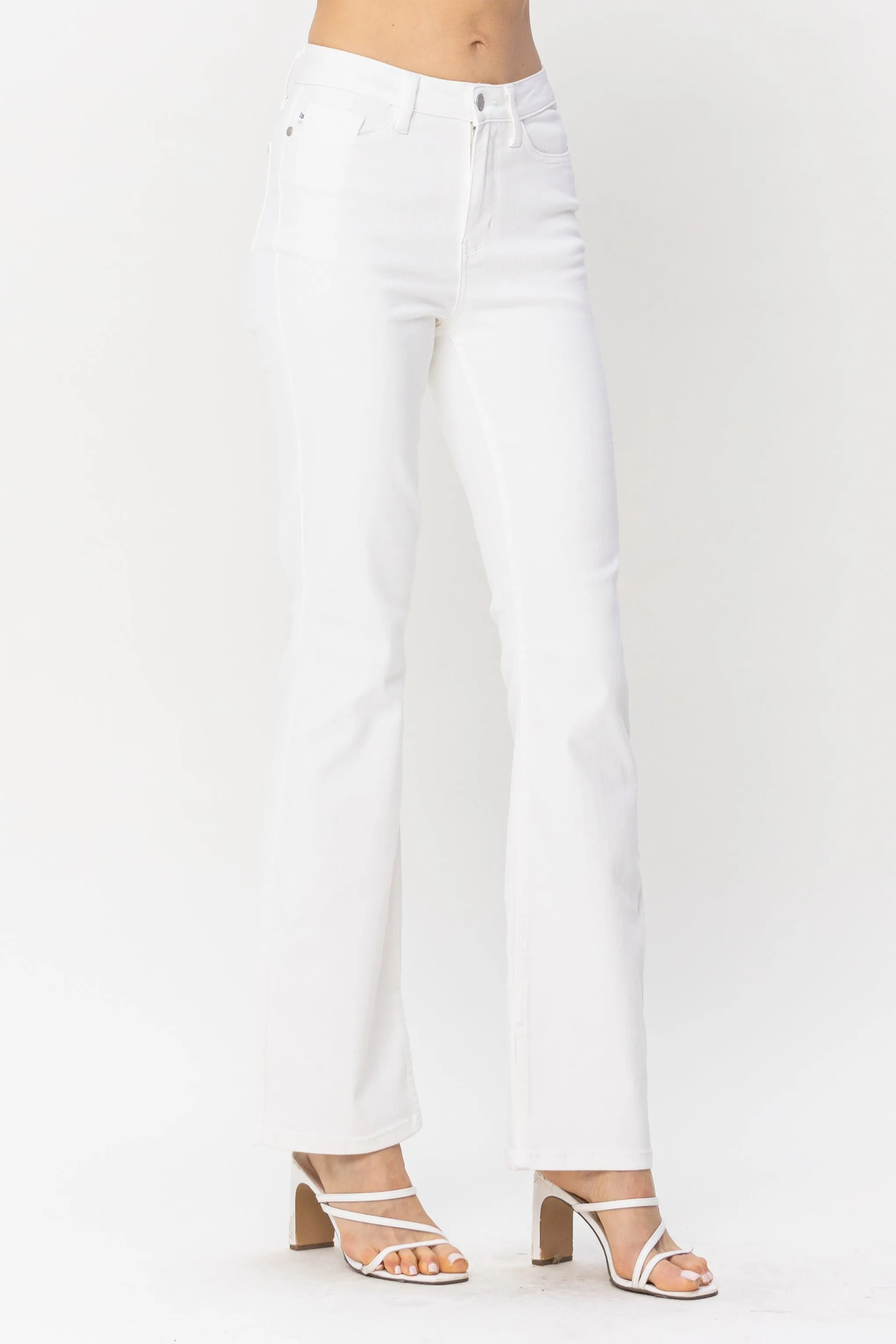 Ladie Judy Blue Midrise Bootcut in Pure White with Hem Slit - 88643REG