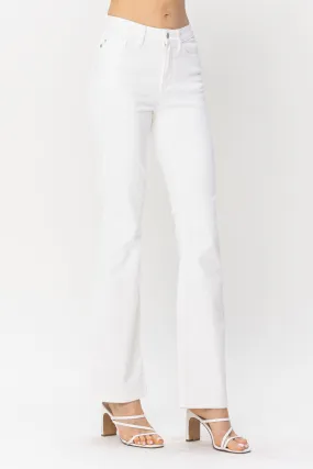 Ladie Judy Blue Midrise Bootcut in Pure White with Hem Slit - 88643REG