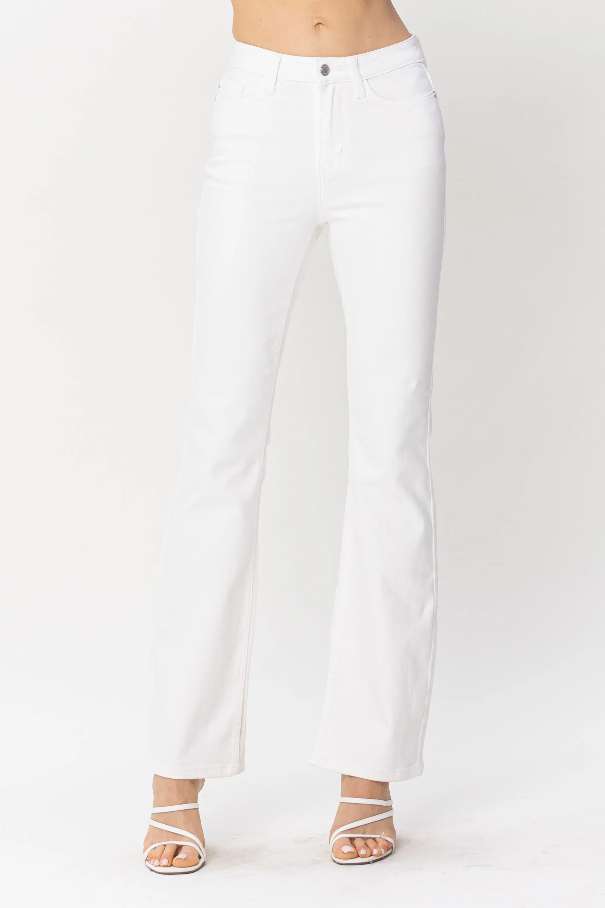 Ladie Judy Blue Midrise Bootcut in Pure White with Hem Slit - 88643REG