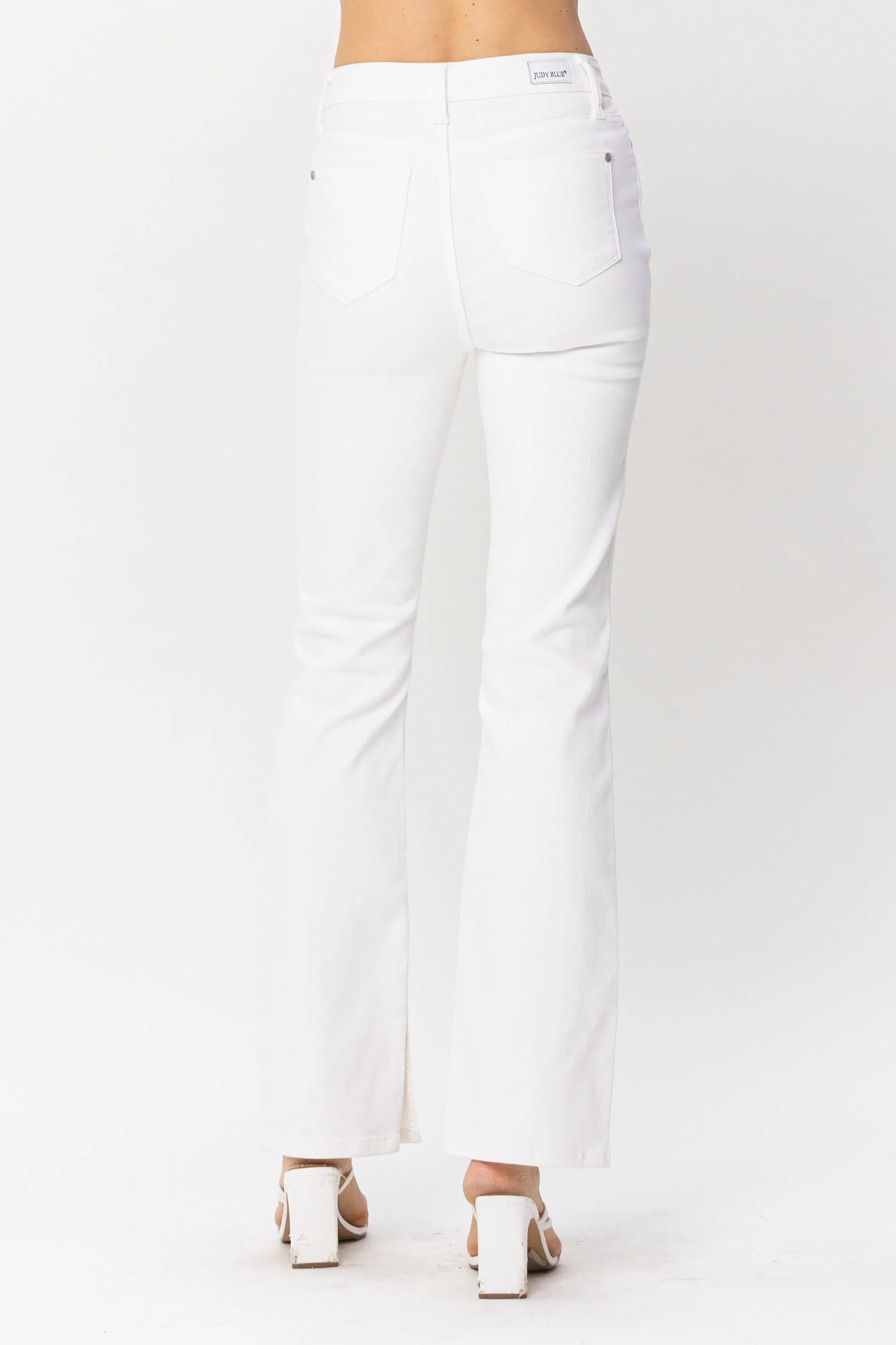 Ladie Judy Blue Midrise Bootcut in Pure White with Hem Slit - 88643REG