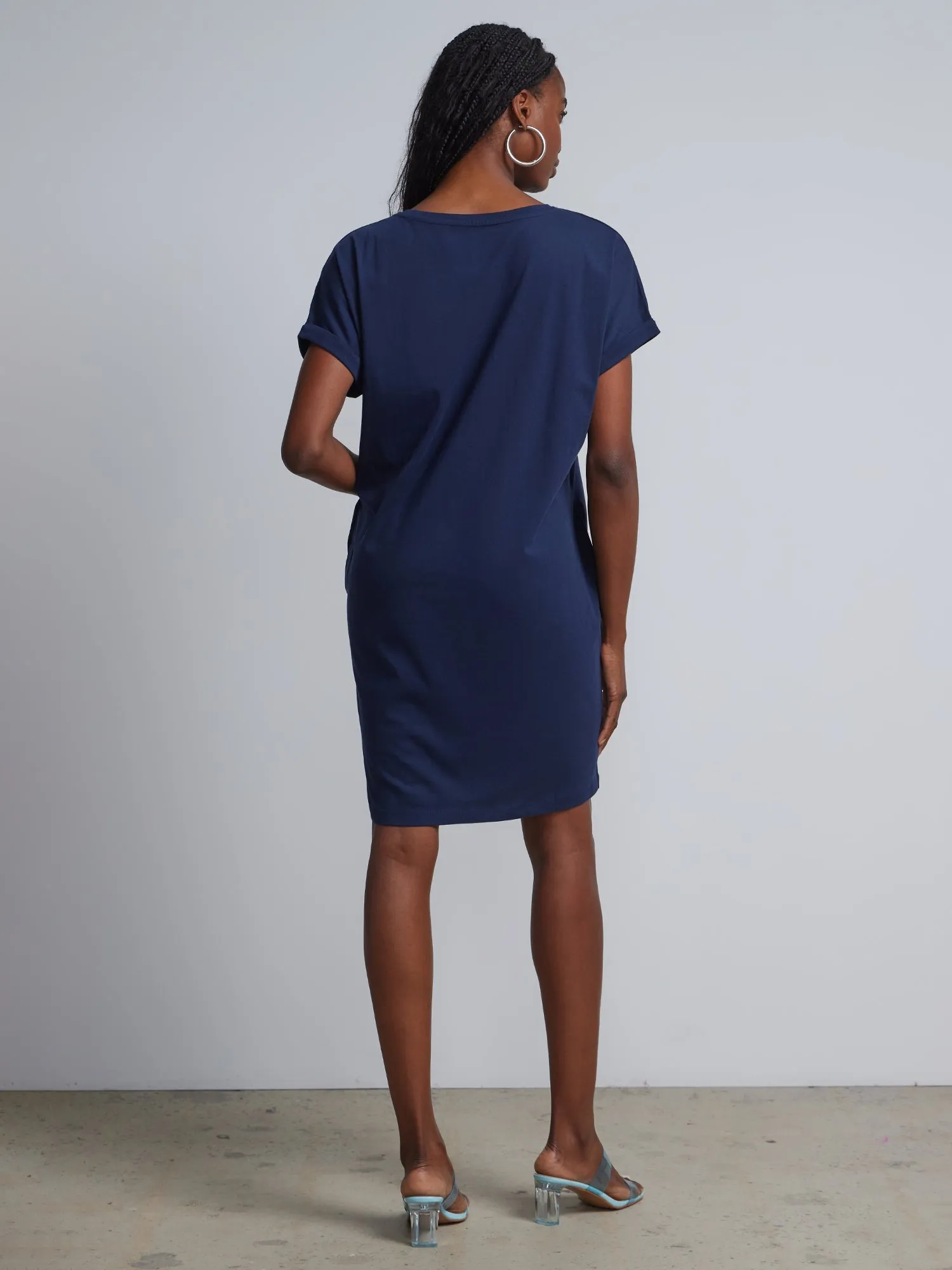 Ladies Side Pocket Round Neck Long T-shirt Shift Dress