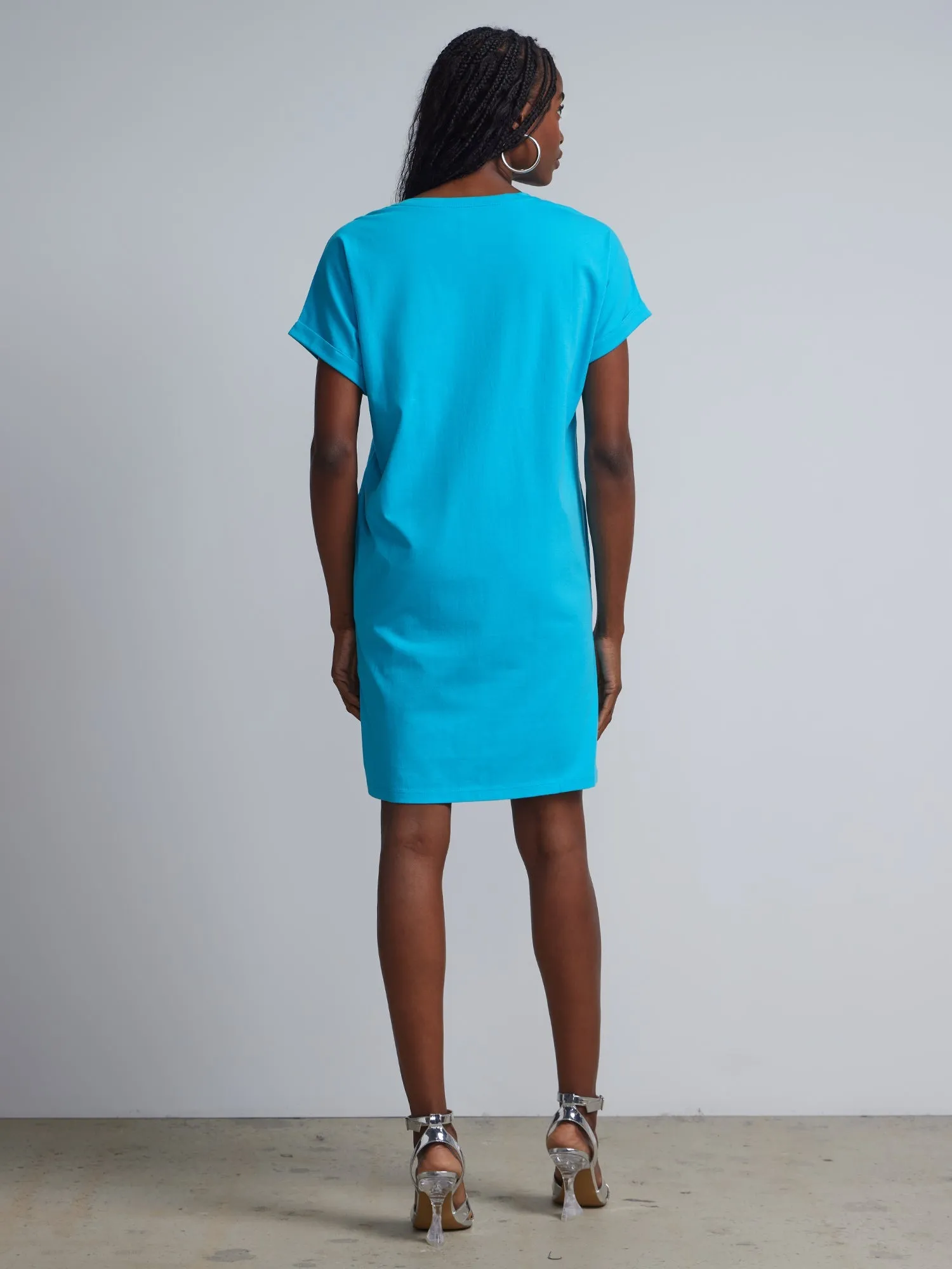 Ladies Side Pocket Round Neck Long T-shirt Shift Dress