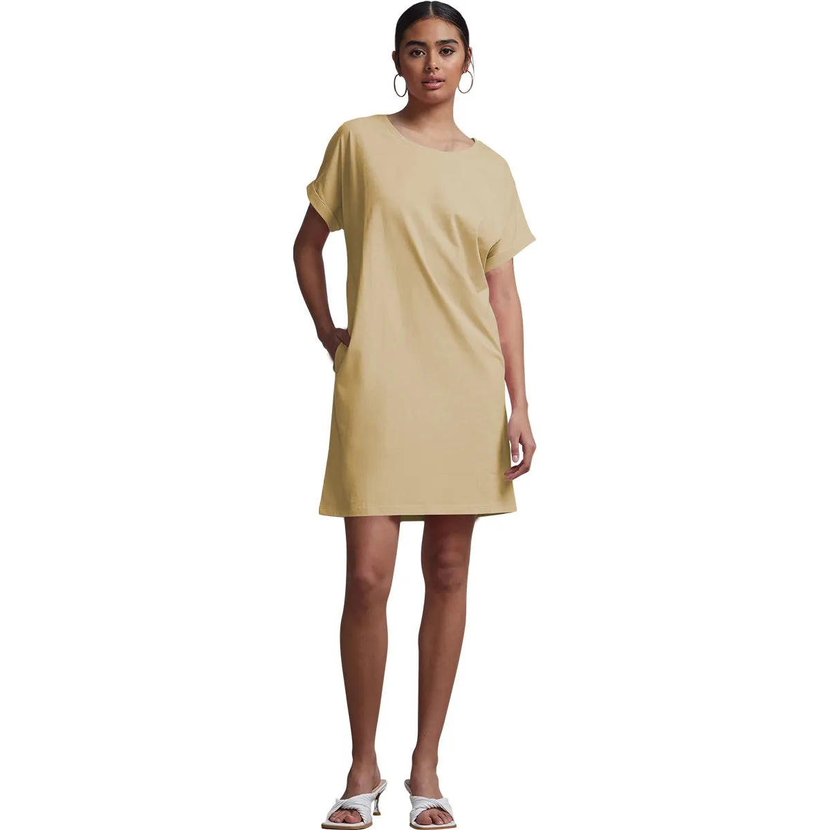 Ladies Side Pocket Round Neck Long T-shirt Shift Dress