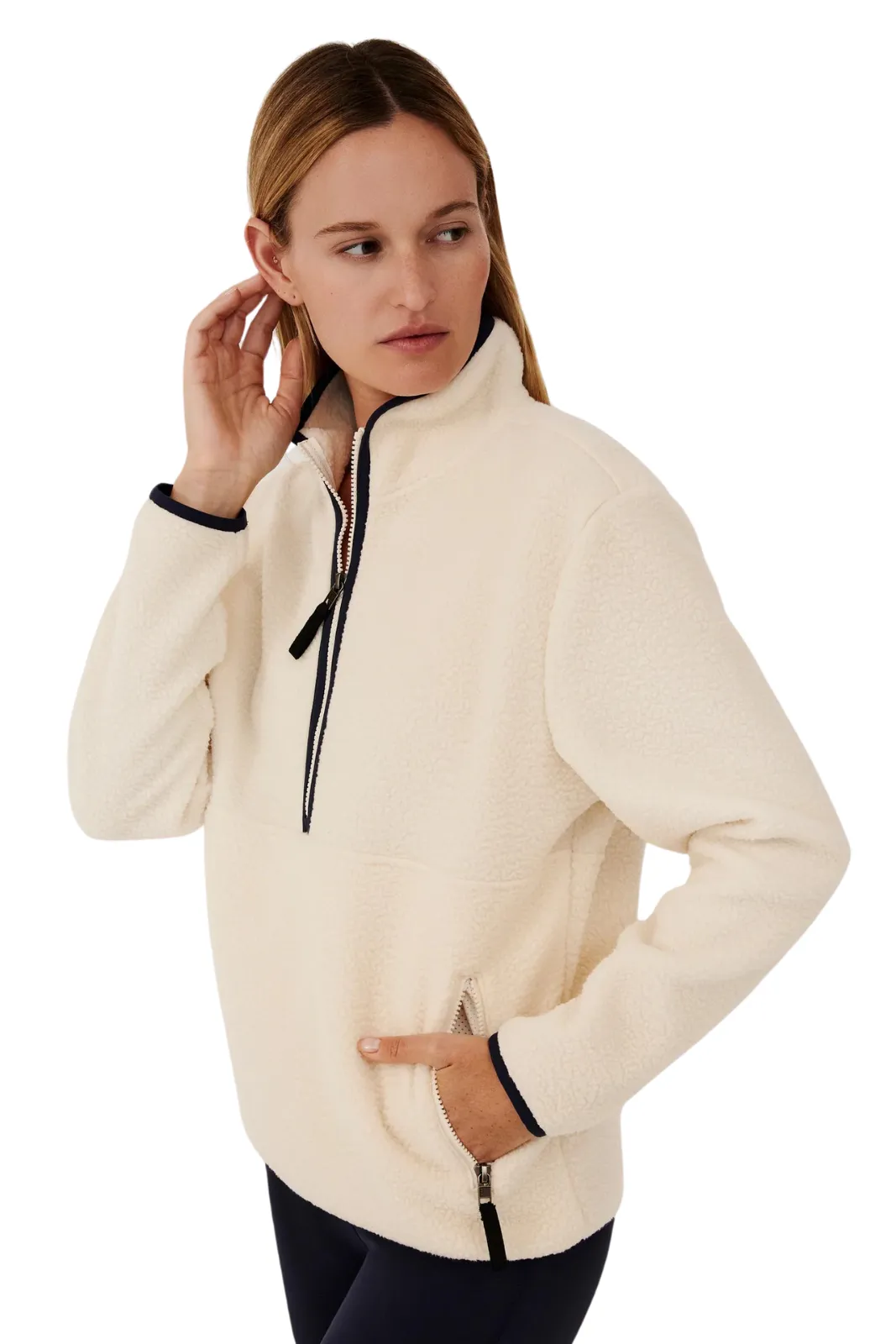 Libby Sherpa Half Zip, Cream/Indigo