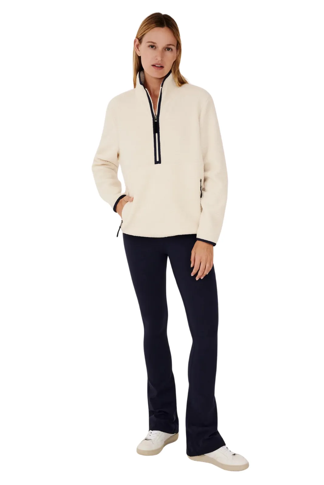 Libby Sherpa Half Zip, Cream/Indigo