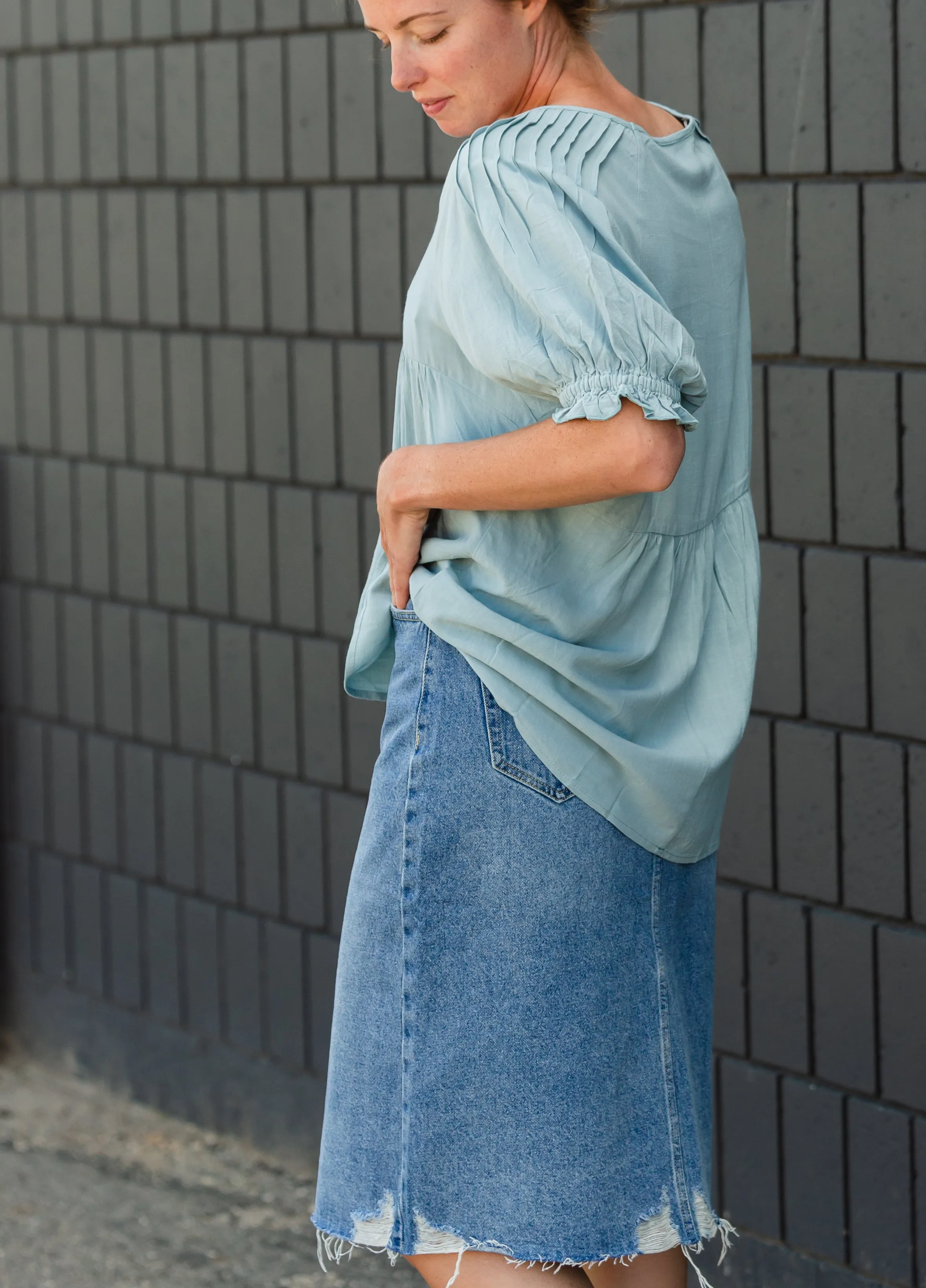 Light Blue Babydoll Ruffle Top - FINAL SALE