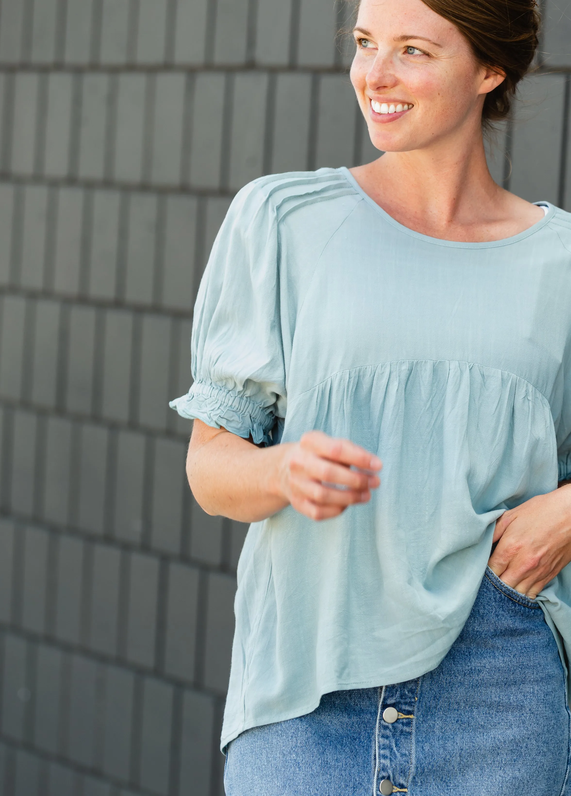 Light Blue Babydoll Ruffle Top - FINAL SALE