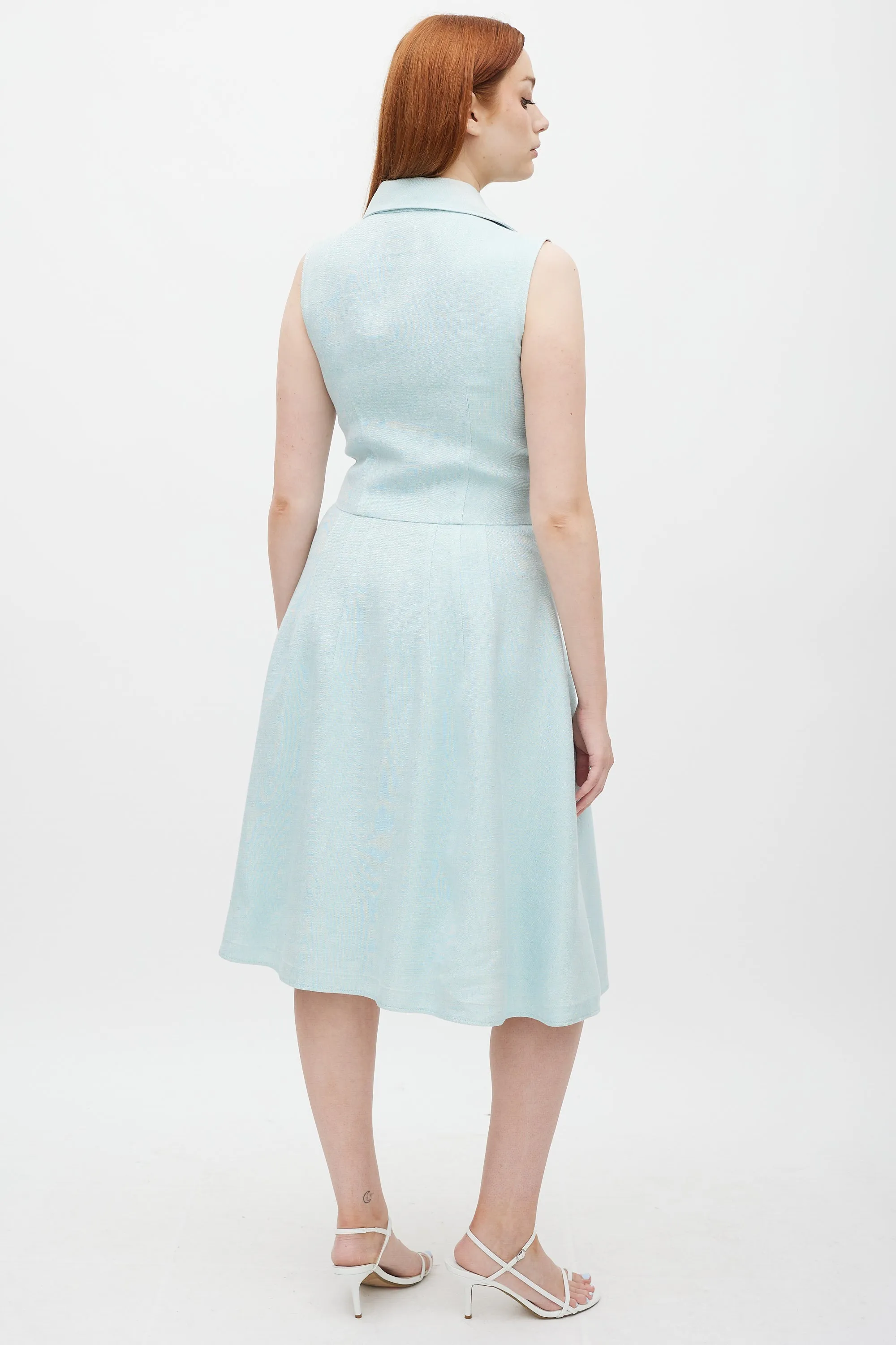 Light Blue Silk & Linen A-Line Dress