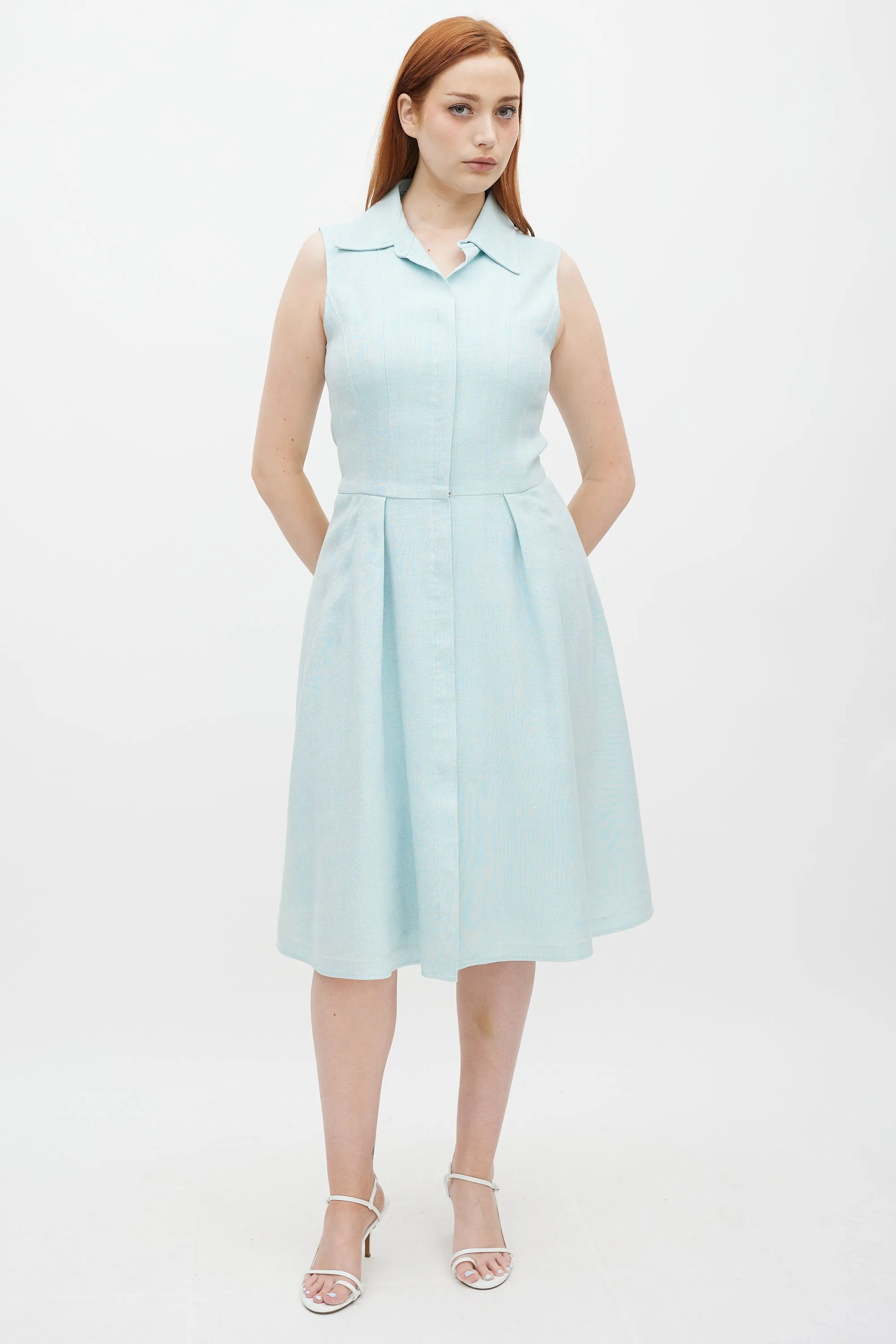 Light Blue Silk & Linen A-Line Dress