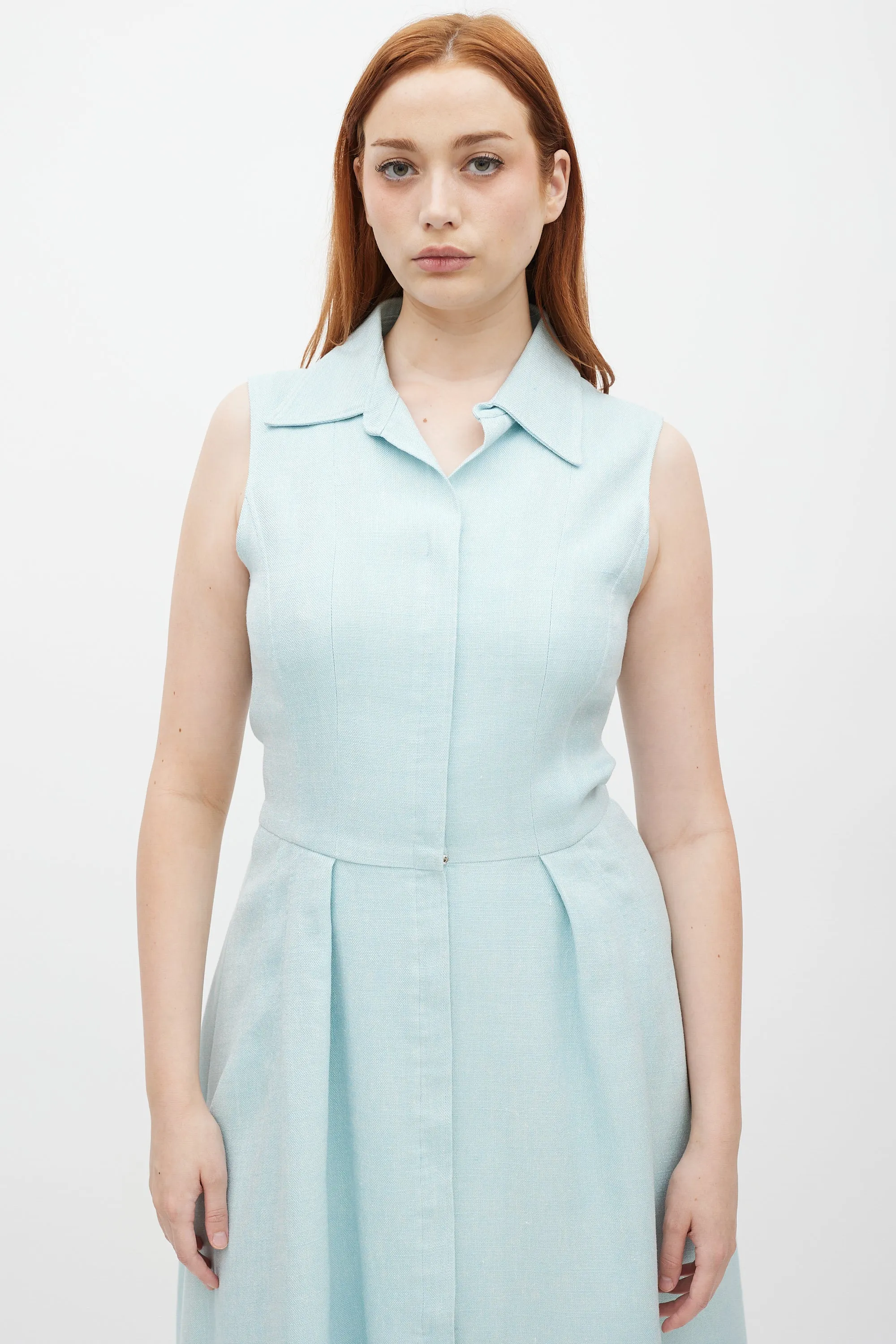 Light Blue Silk & Linen A-Line Dress