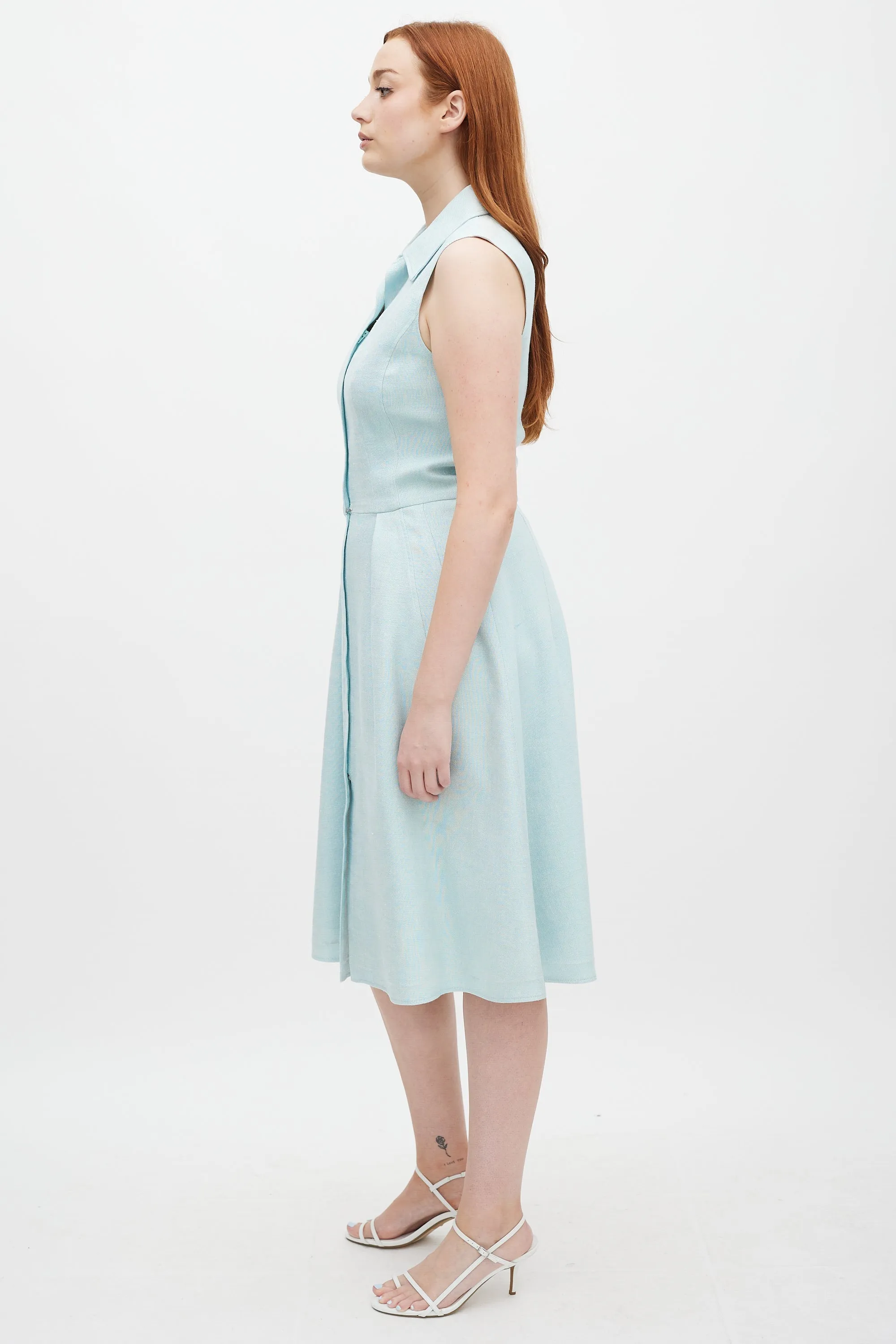 Light Blue Silk & Linen A-Line Dress