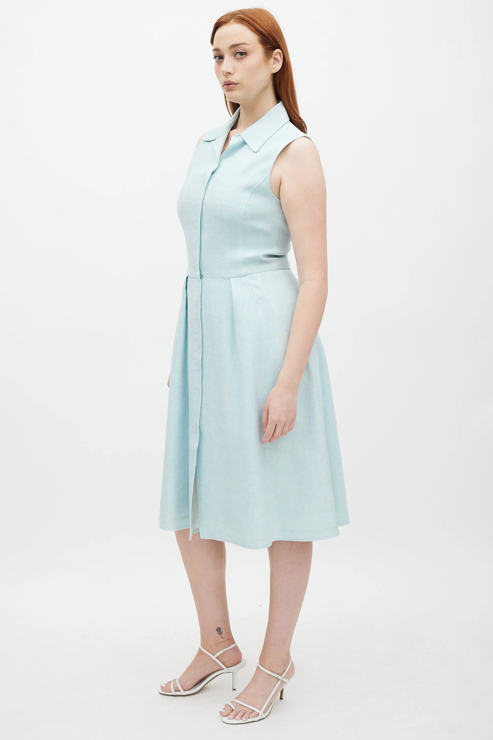 Light Blue Silk & Linen A-Line Dress