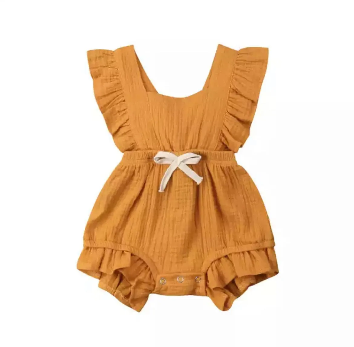 Lilly- Cotton Muslin Romper , Mustard