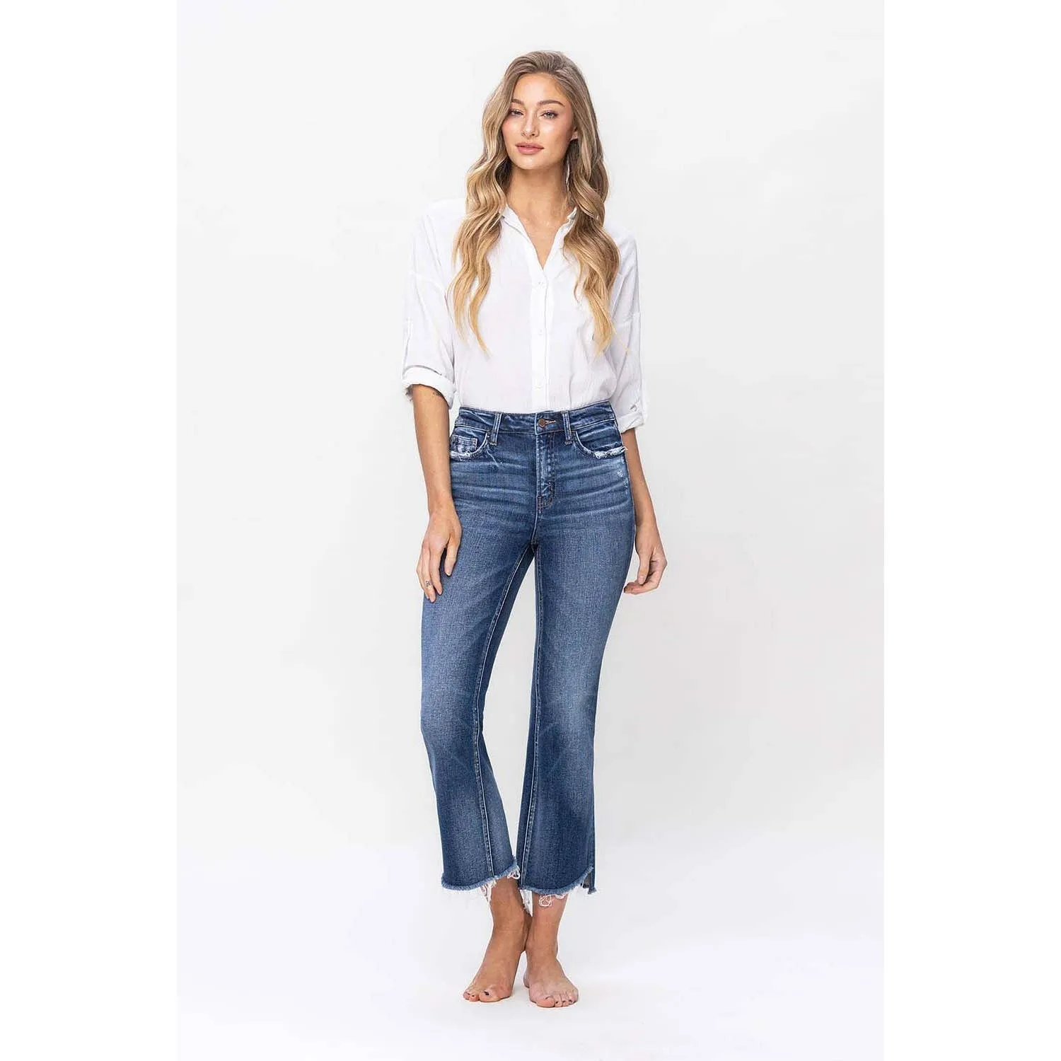 Lilly-HIGH RISE STEP HEM CROP FLARE JEANS