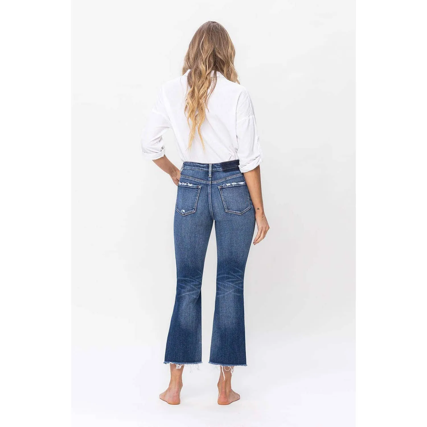 Lilly-HIGH RISE STEP HEM CROP FLARE JEANS