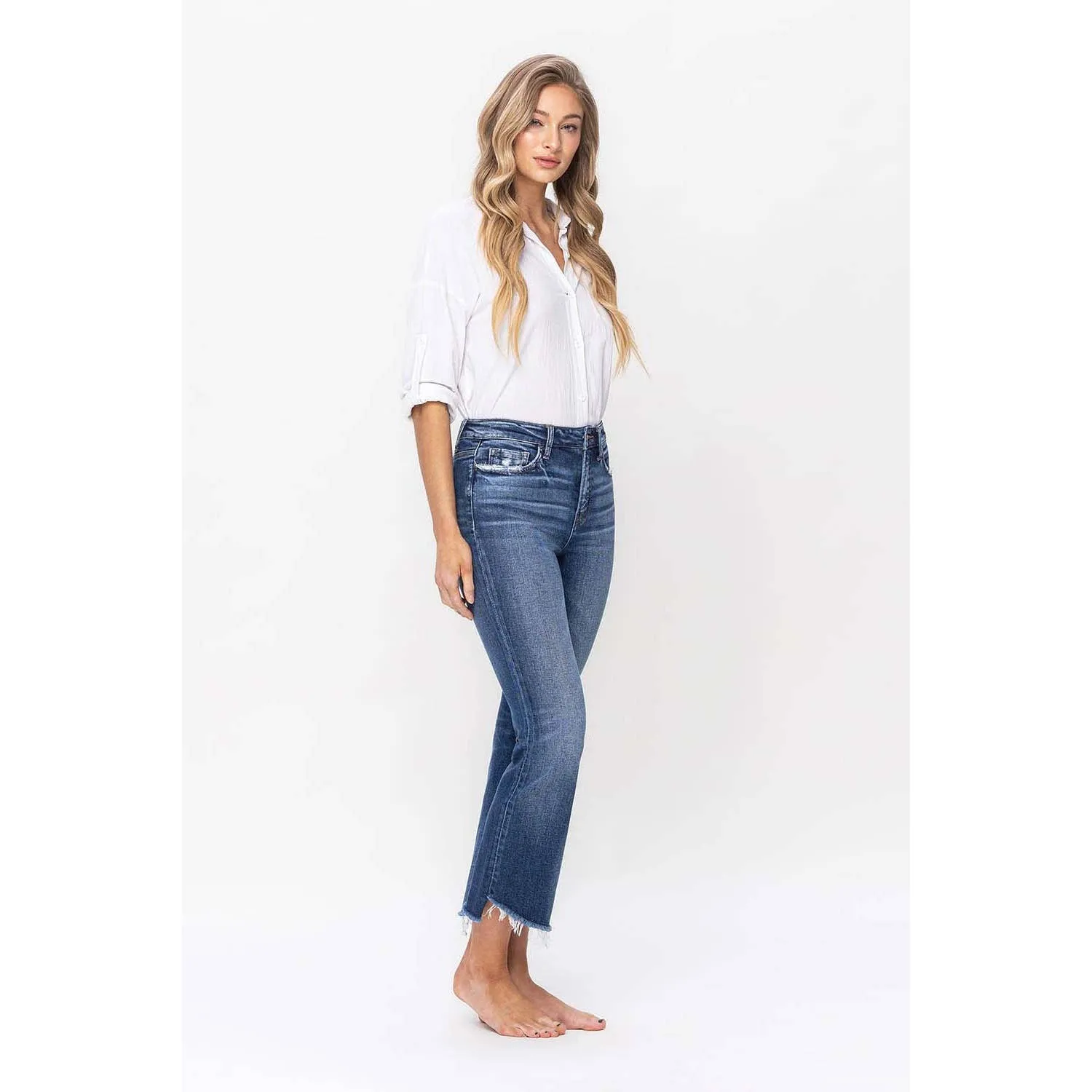 Lilly-HIGH RISE STEP HEM CROP FLARE JEANS