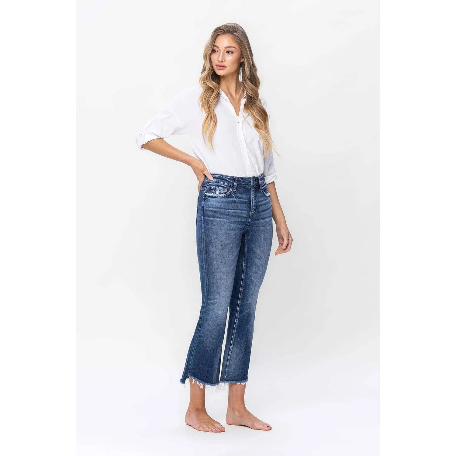 Lilly-HIGH RISE STEP HEM CROP FLARE JEANS