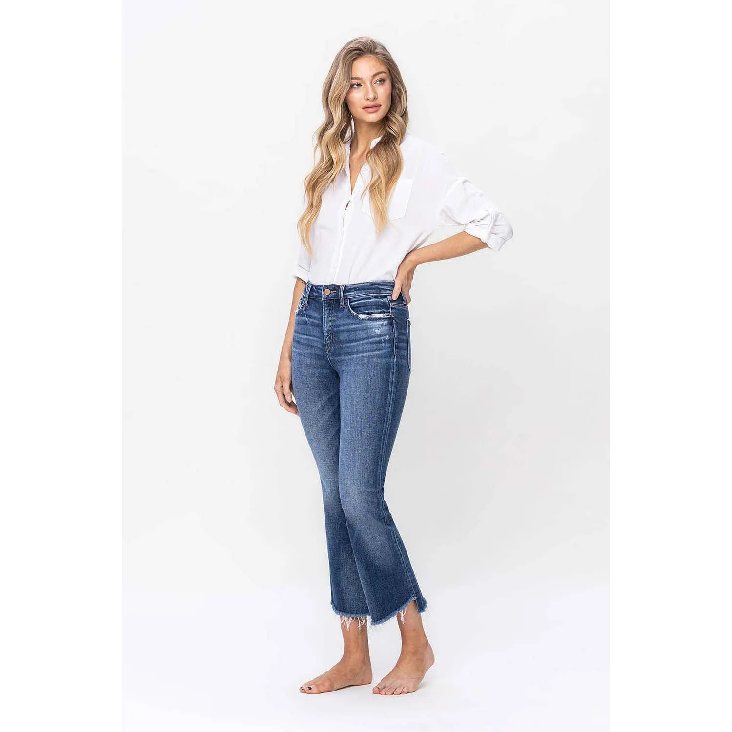 Lilly-HIGH RISE STEP HEM CROP FLARE JEANS