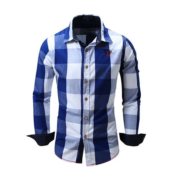 Long Sleeve Big Plaid Designer Shirt For Men Casual Cotton Mixed Colors