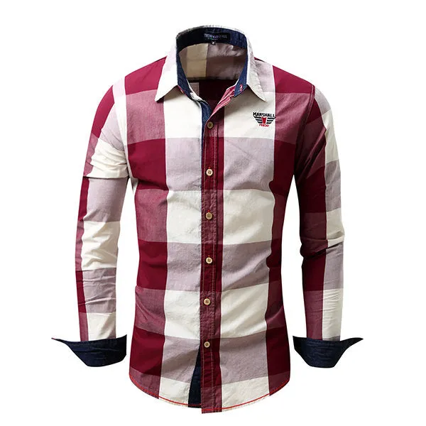 Long Sleeve Big Plaid Designer Shirt For Men Casual Cotton Mixed Colors