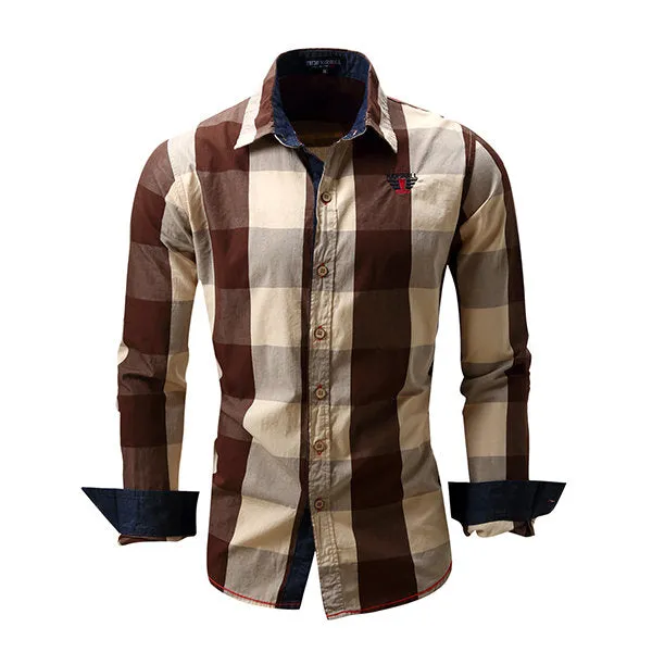 Long Sleeve Big Plaid Designer Shirt For Men Casual Cotton Mixed Colors