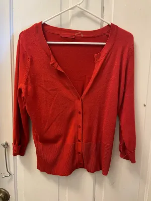 <€€ Red/Orange Women Medium Sweater Cardigan by Red Holiday Button Up Front