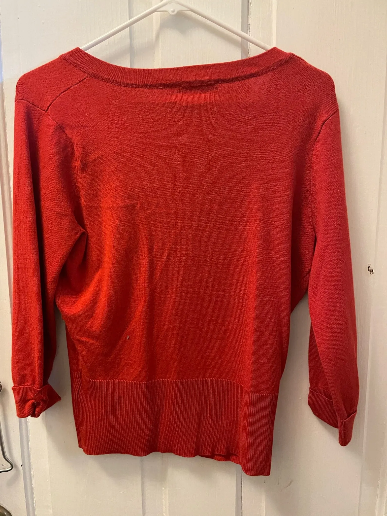 <€€ Red/Orange Women Medium Sweater Cardigan by Red Holiday Button Up Front