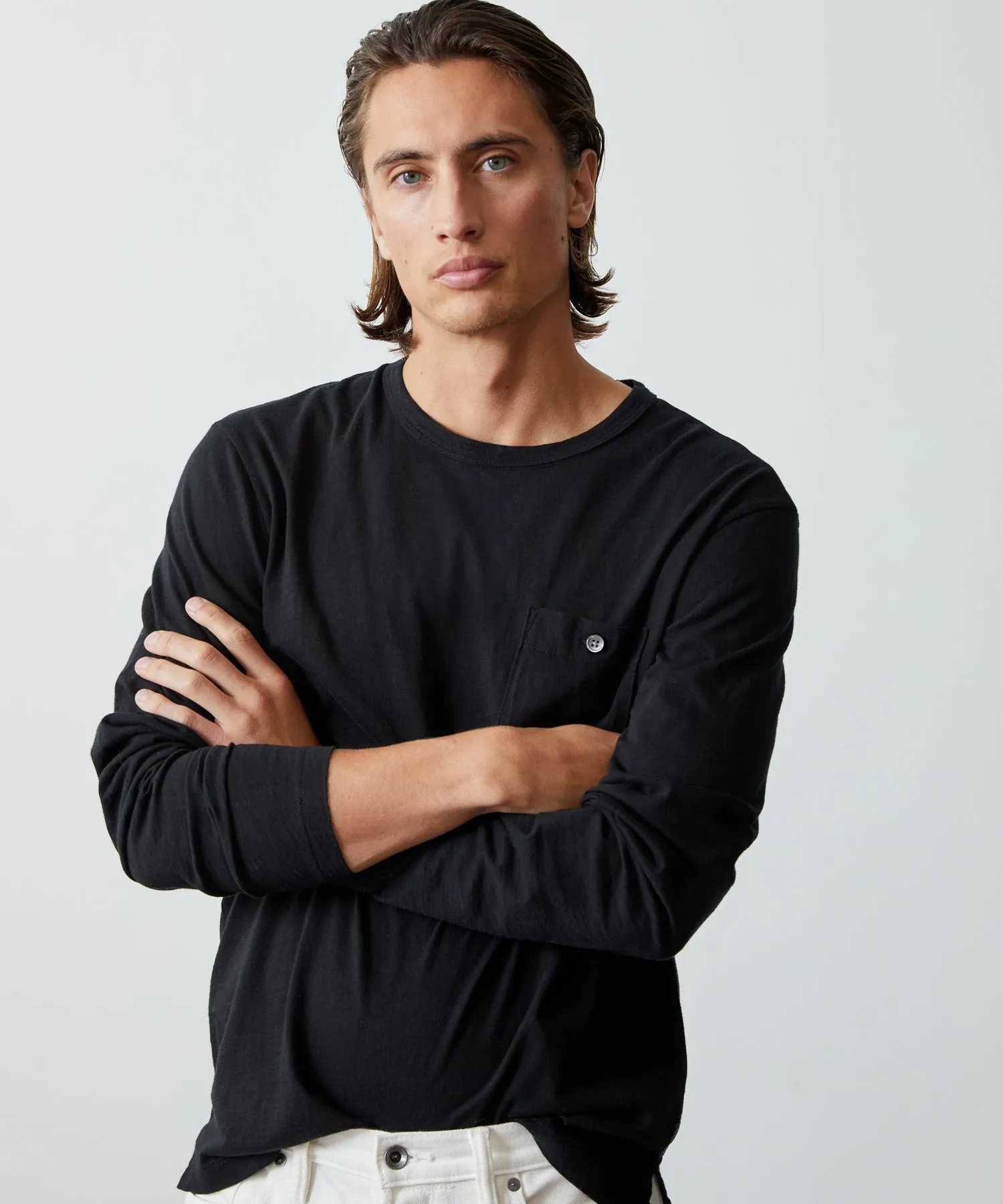 Made in L.A. Homespun Slub Pocket Tee in Black