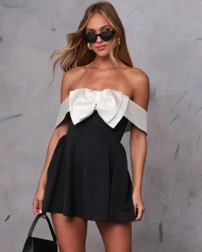 Make A Toast Off Shoulder Bow Colorblock Mini Dress