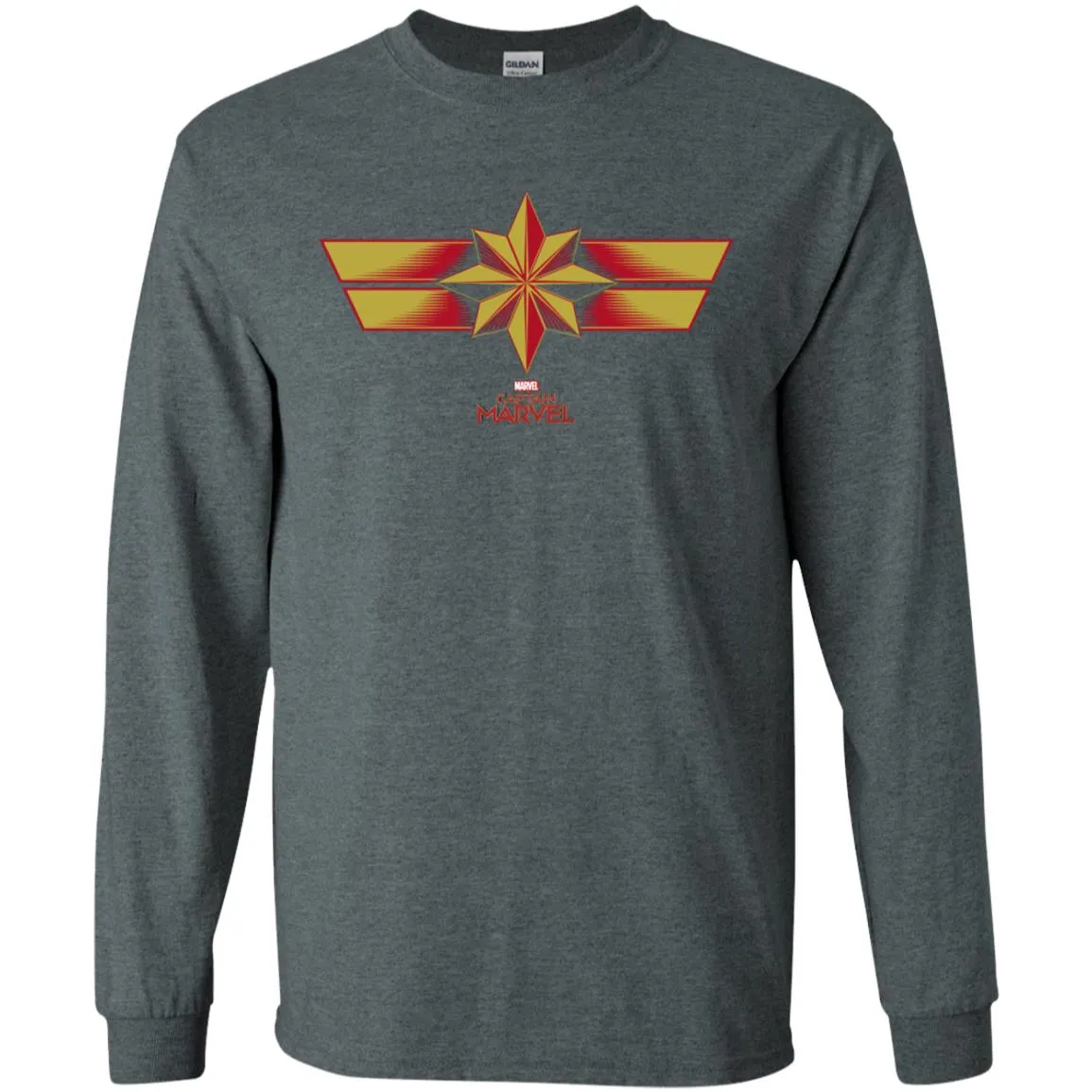 Marvel Captain Marvel Retro Red Yellow Logo Men Long Sleeve Shirt