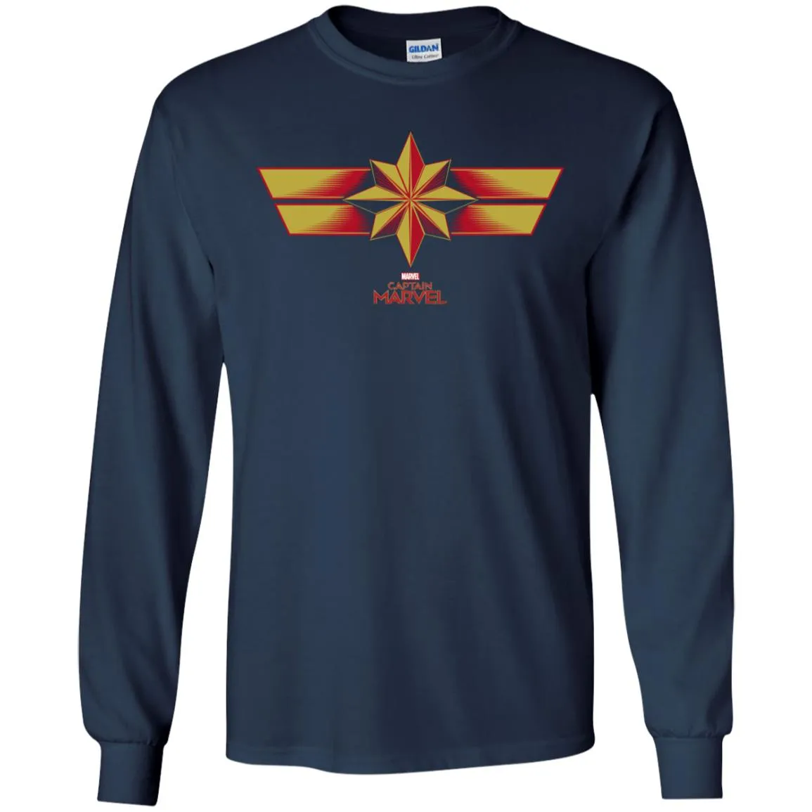 Marvel Captain Marvel Retro Red Yellow Logo Men Long Sleeve Shirt