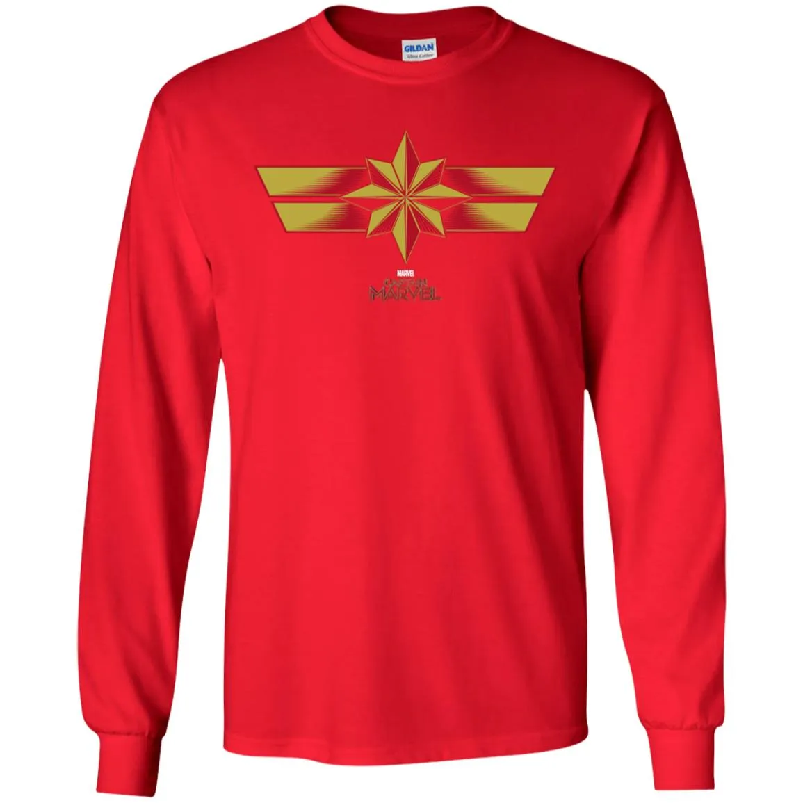 Marvel Captain Marvel Retro Red Yellow Logo Men Long Sleeve Shirt