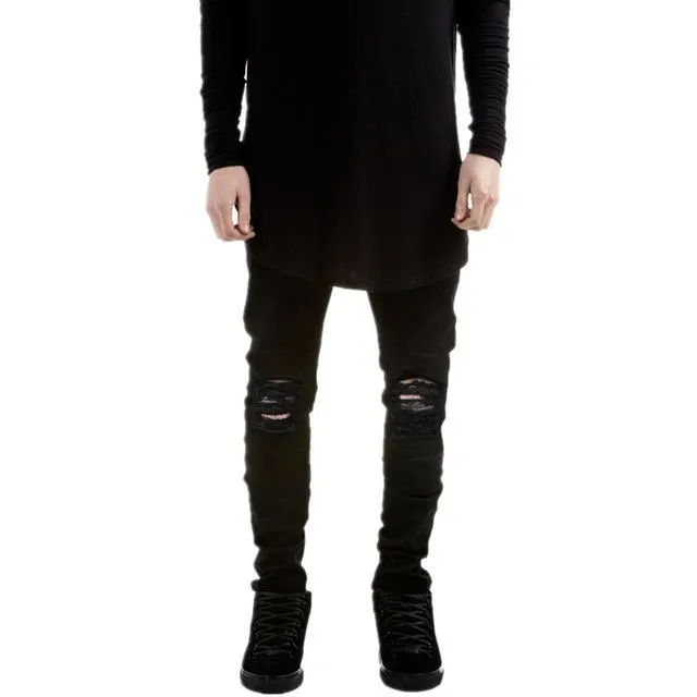 Men Designer's Skinny Ripped Stretch Jeans