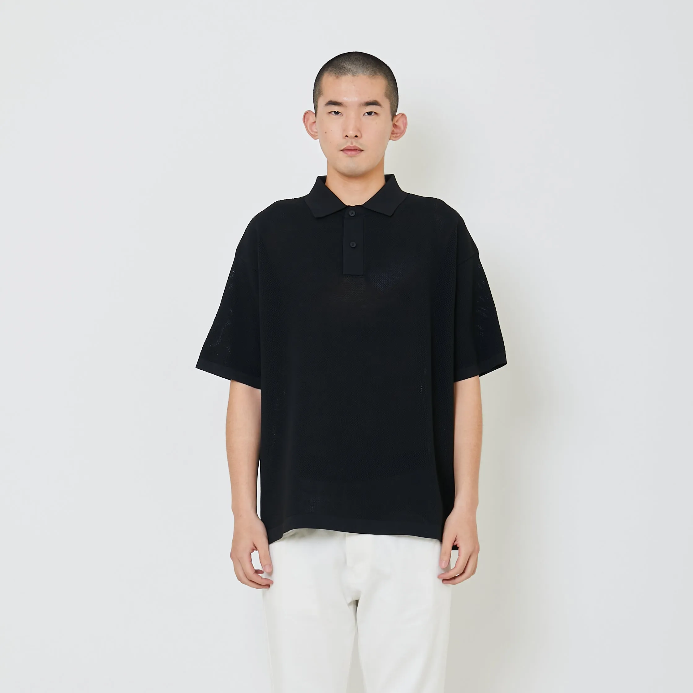 Men Oversized Polo Sweater - Black - SM2405085A