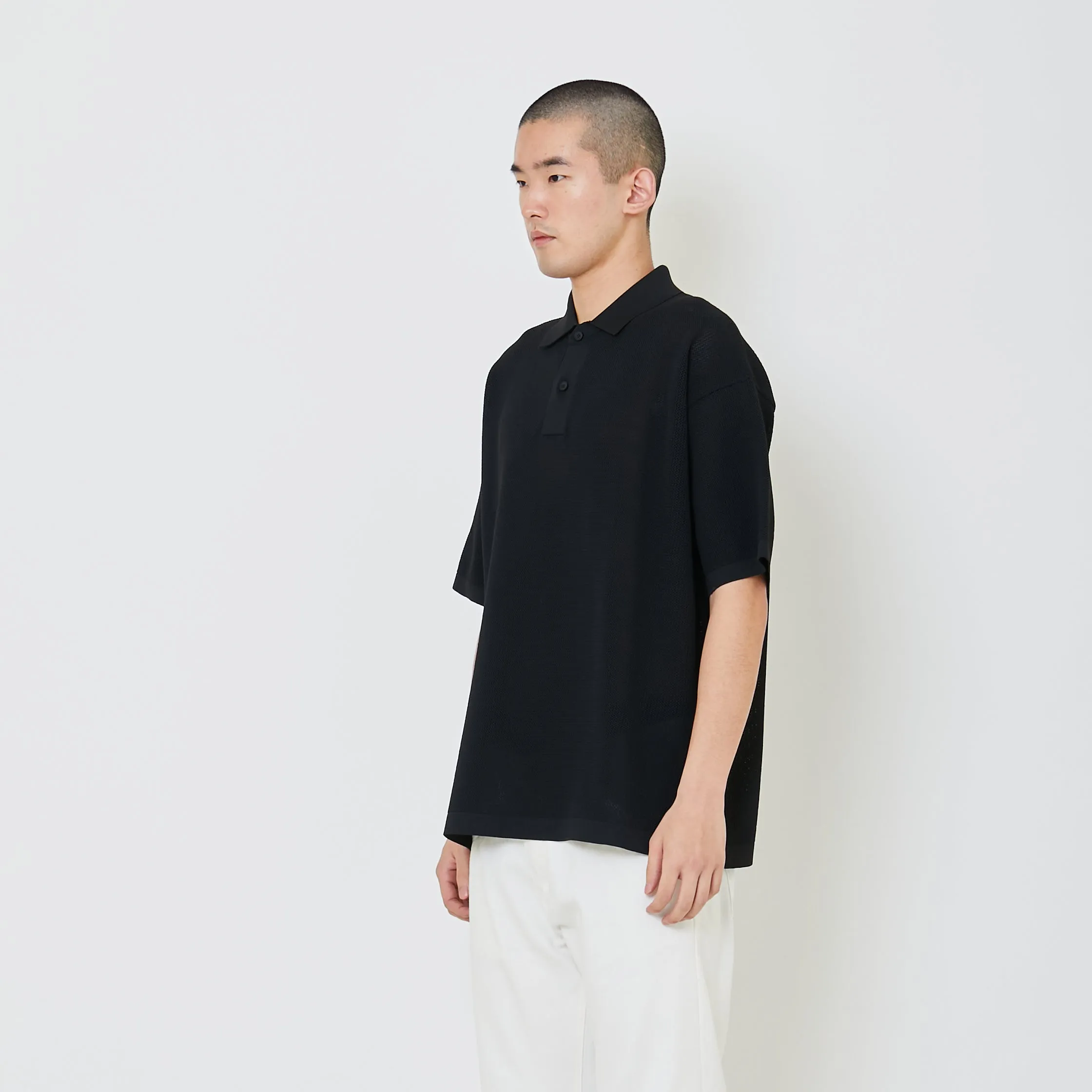 Men Oversized Polo Sweater - Black - SM2405085A