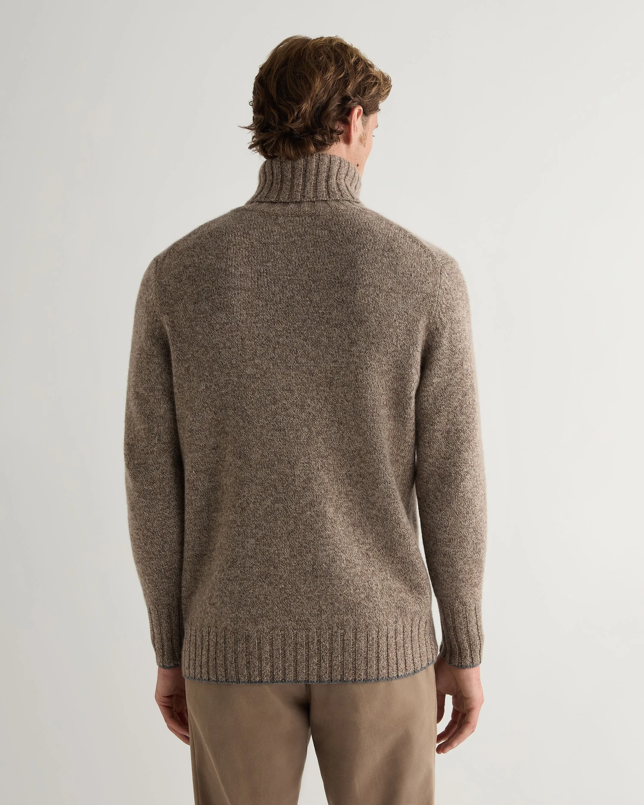 Men's Brompton Marl Turtle Neck Cashmere Sweater Heather Hazel Brown