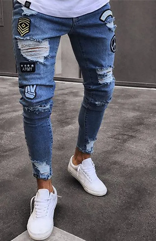 Men's Fashion Frayed Slim Fit Long Jeans