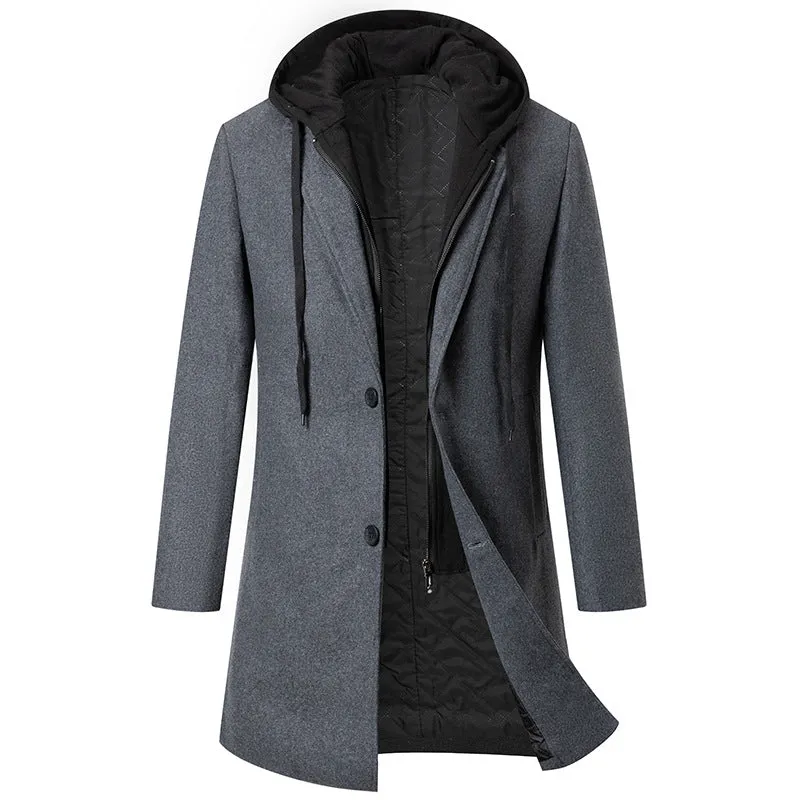 Men's Mid-length Thickened Hooded Coat