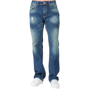 Men's Relaxed Straight Blue Distressed Premium Denim Signature Stone Wash Jeans