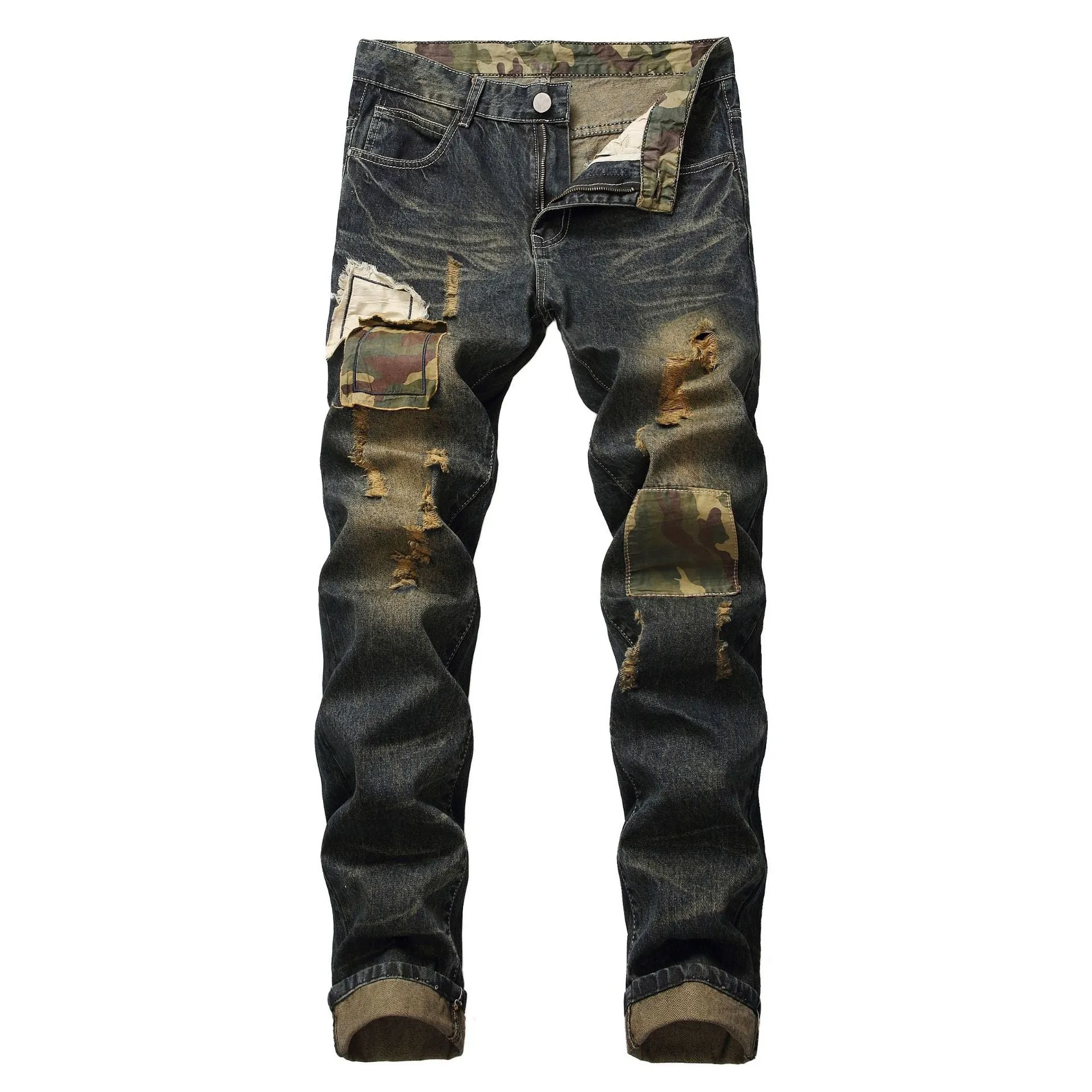 Men's Straight Cut Camo Patch Jeans