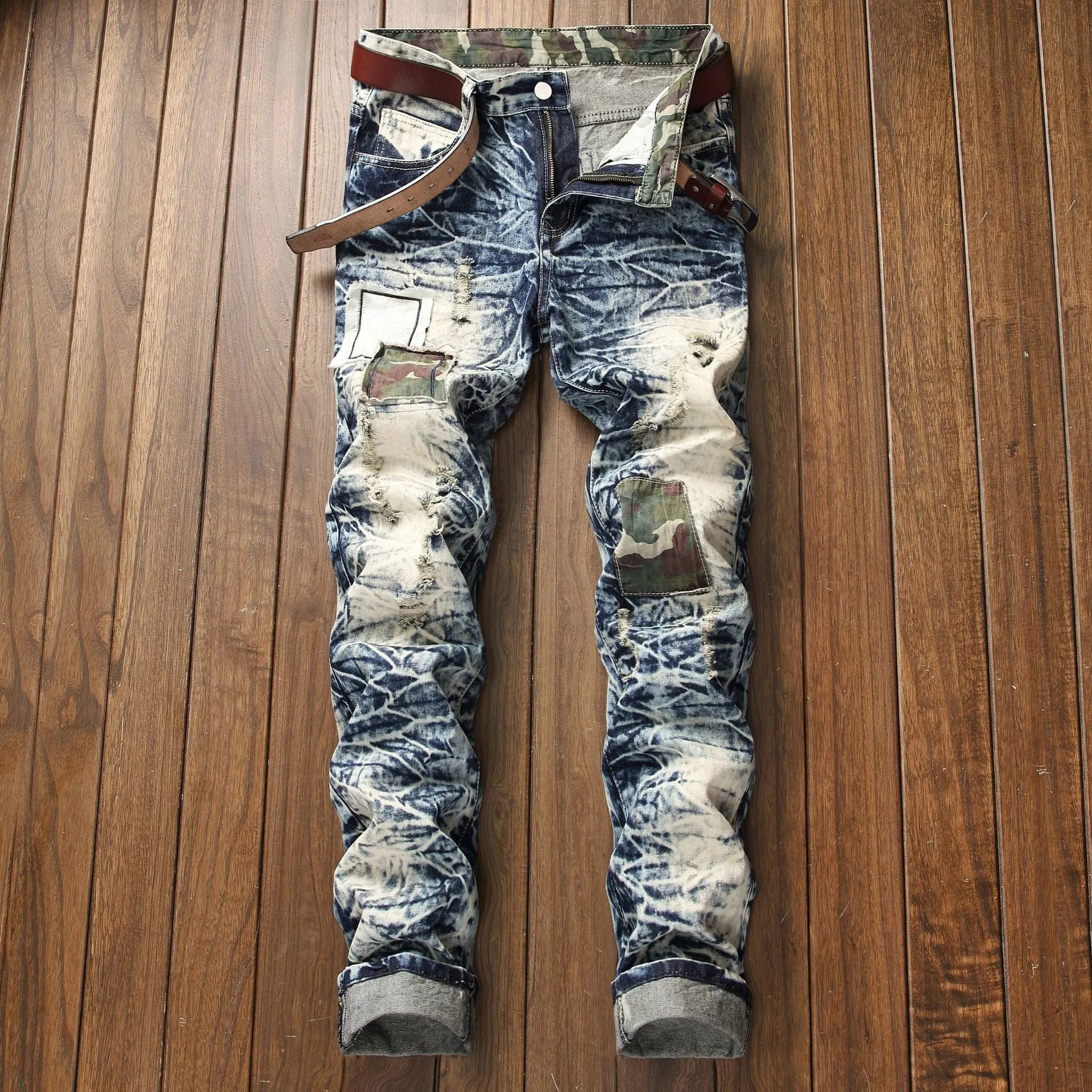 Men's Straight Cut Camo Patch Jeans